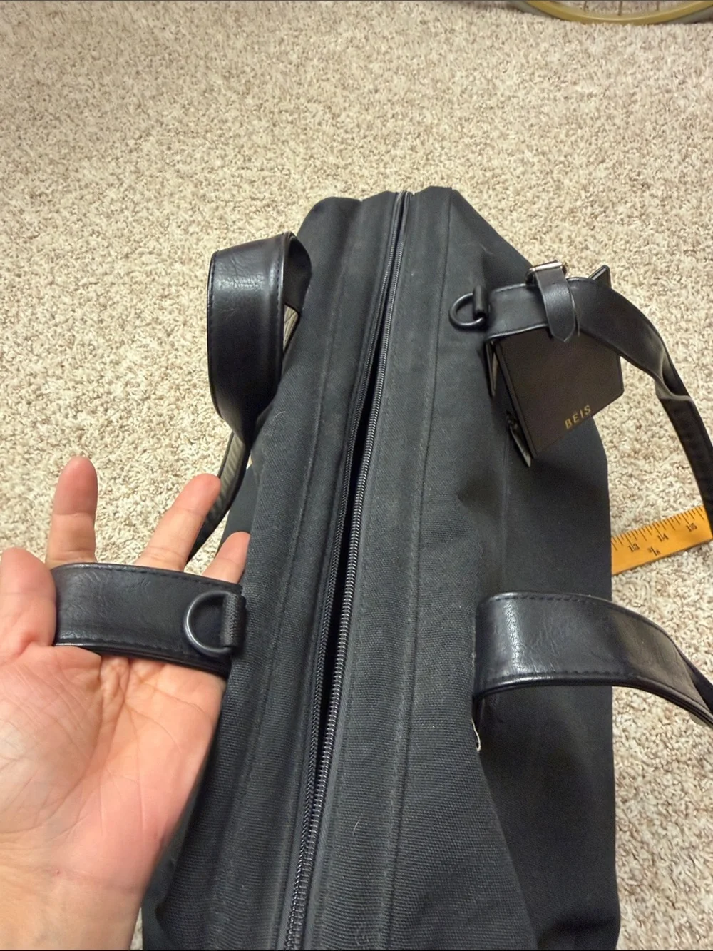 BEIS Black Travel Duffel with Leather Trim